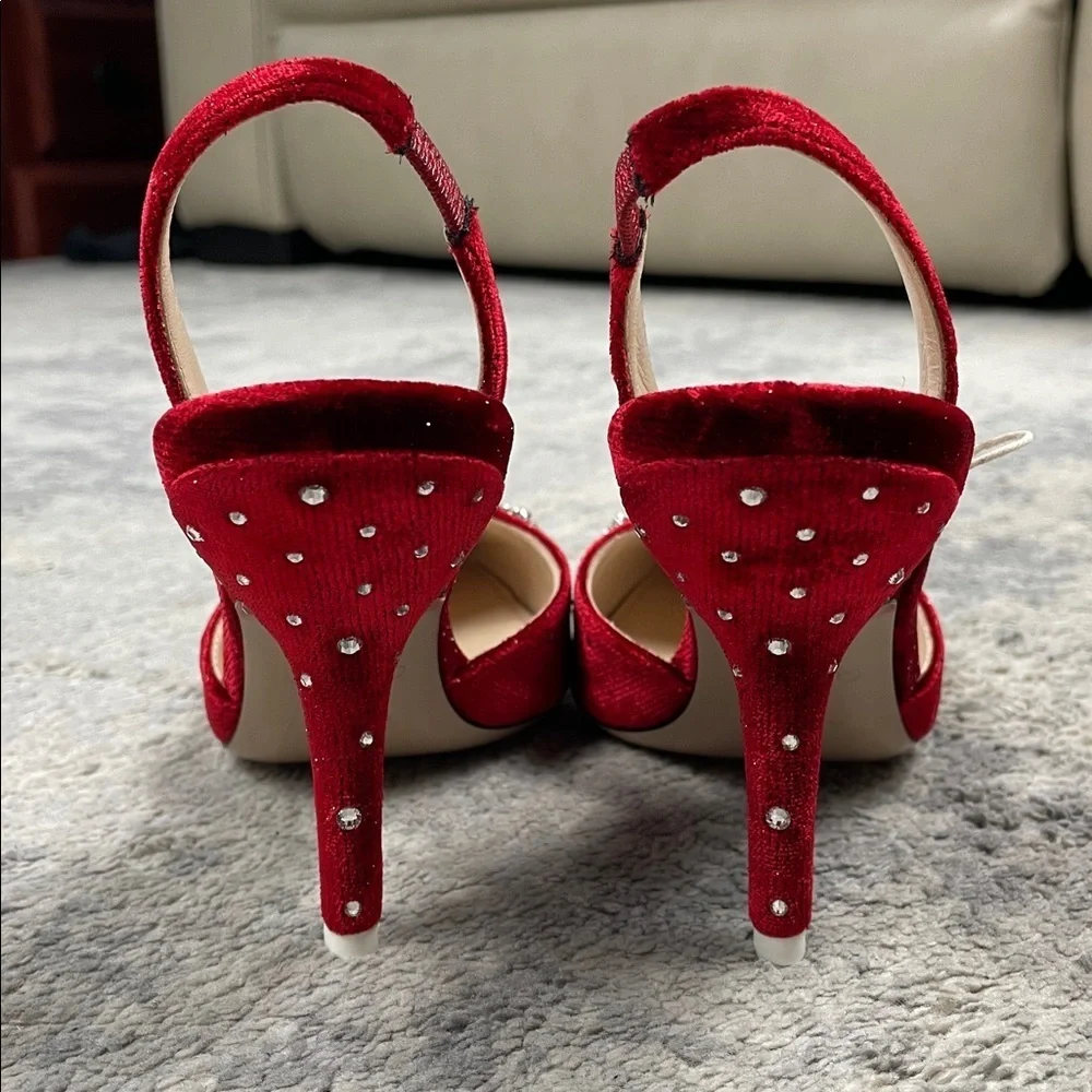 NIB Attico Red Velvet Mara Slingback Pumps Crystal Star Snowflake Sz 36